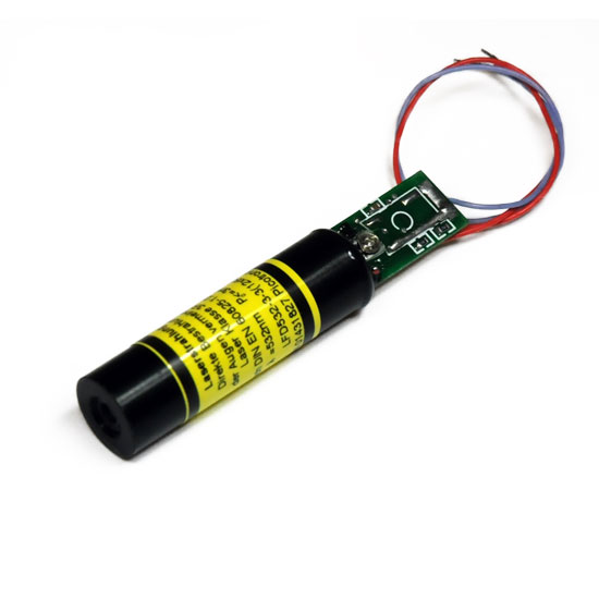 Dot laser, green, 532 nm, 1 mW, 3 V DC, Ø12x60 mm, Laser Class 2, Focus collimated, Cable length 10…